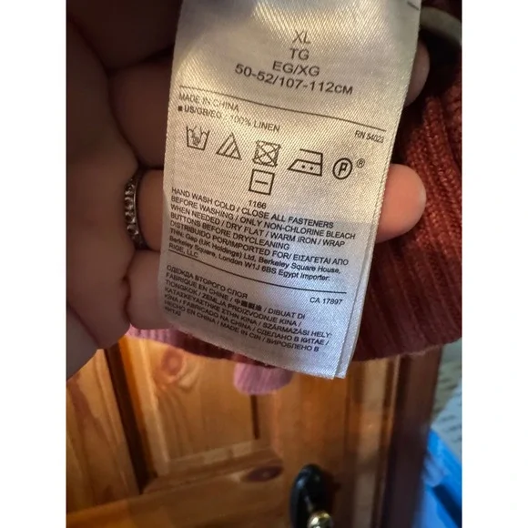 Banana Republic Italian Linen Shawl Collar Sweater XL Rust Orange Geometric Knit - Picture 4 of 7